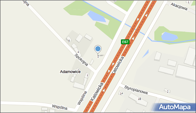 Adamowice, Spokojna, 2, mapa Adamowice