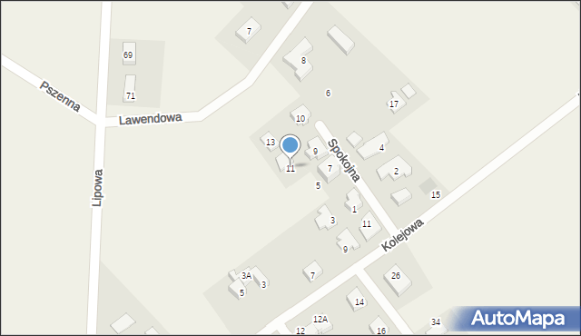 Banino, Spokojna, 11, mapa Banino