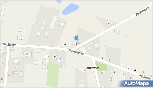 Bartkowice, Spacerowa, 1, mapa Bartkowice