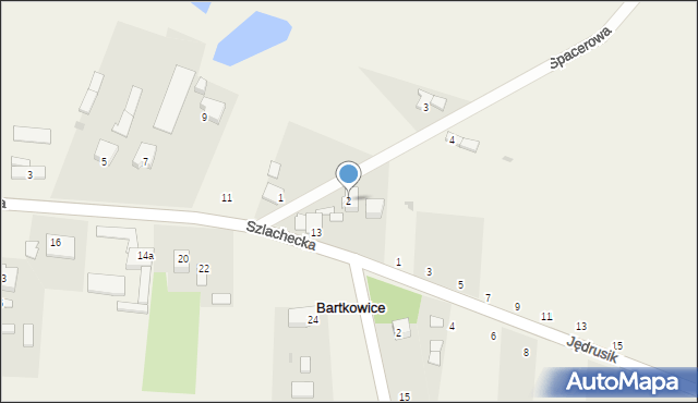 Bartkowice, Spacerowa, 2, mapa Bartkowice