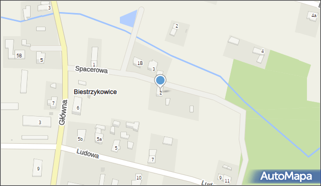 Biestrzykowice, Spacerowa, 2, mapa Biestrzykowice