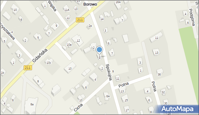 Borowo, Spokojna, 4, mapa Borowo