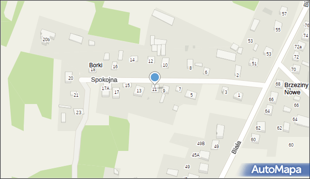 Brzeziny Nowe, Spokojna, 11, mapa Brzeziny Nowe