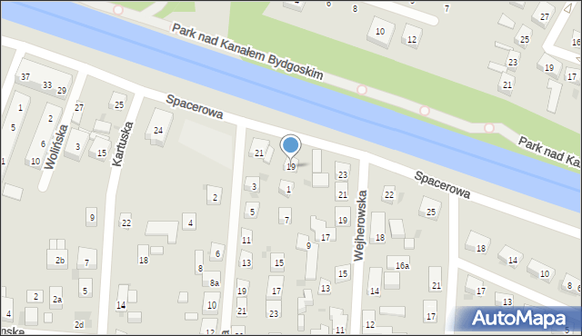 Bydgoszcz, Spacerowa, 19, mapa Bydgoszczy