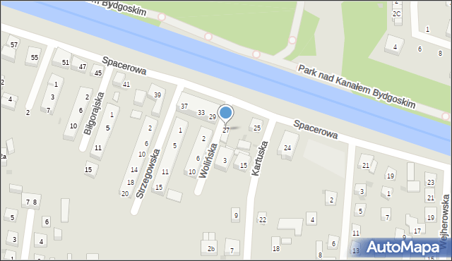 Bydgoszcz, Spacerowa, 27, mapa Bydgoszczy