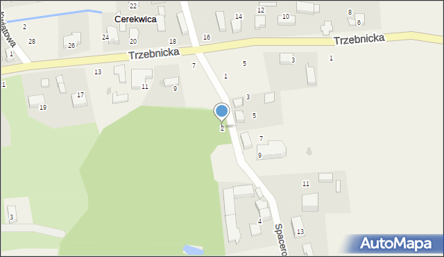 Cerekwica, Spacerowa, 2, mapa Cerekwica