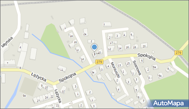 Czerwieńsk, Spokojna, 9, mapa Czerwieńsk