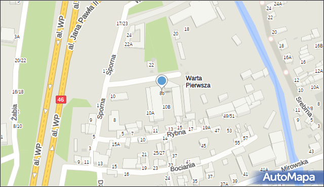 Częstochowa, Sporna, 8b, mapa Częstochowy