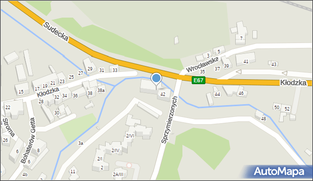 Duszniki-Zdrój, Sprzymierzonych, 42, mapa Duszniki-Zdrój