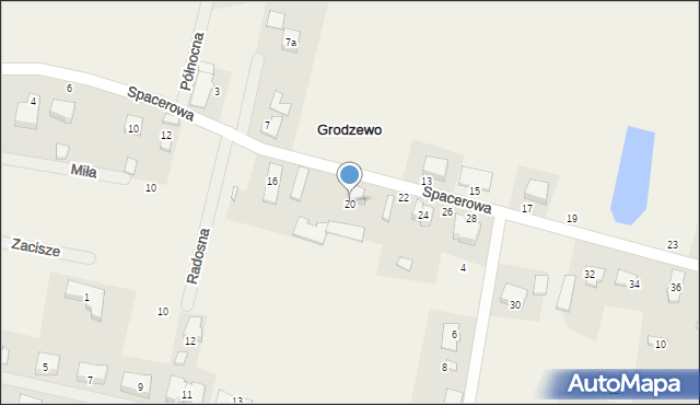 Grodzewo, Spacerowa, 20, mapa Grodzewo