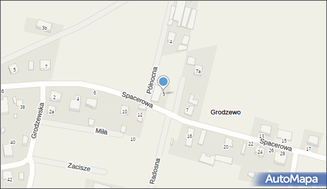 Grodzewo, Spacerowa, 3, mapa Grodzewo