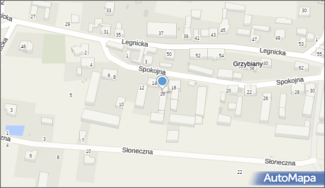 Grzybiany, Spokojna, 16, mapa Grzybiany