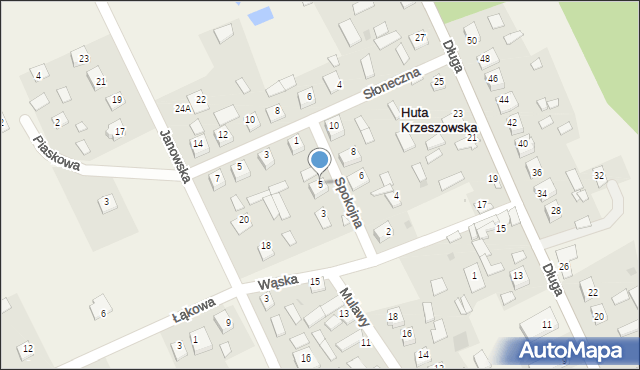 Huta Krzeszowska, Spokojna, 5, mapa Huta Krzeszowska