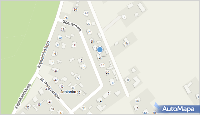 Jesionka, Spacerowa, 14, mapa Jesionka