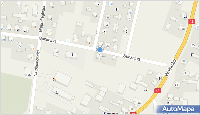 Kodrąb, Spokojna, 1, mapa Kodrąb