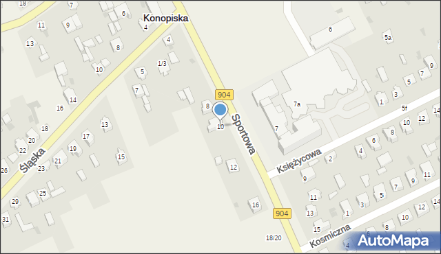 Konopiska, Sportowa, 10, mapa Konopiska