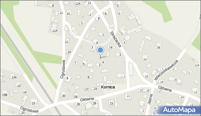 Kornica, Spacerowa, 4, mapa Kornica