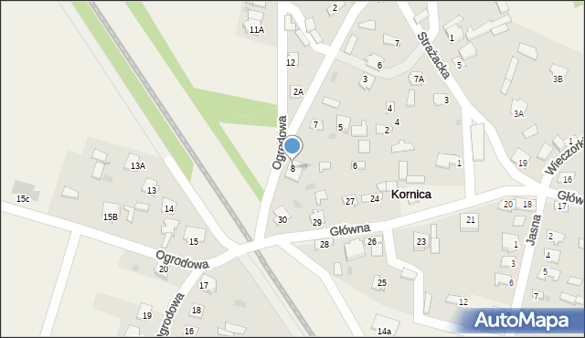 Kornica, Spacerowa, 8, mapa Kornica