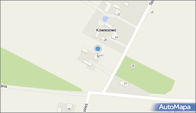 Kowiesowo, Spokojna, 34, mapa Kowiesowo