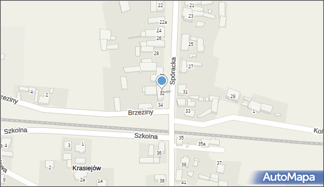 Krasiejów, Sporacka, 32, mapa Krasiejów