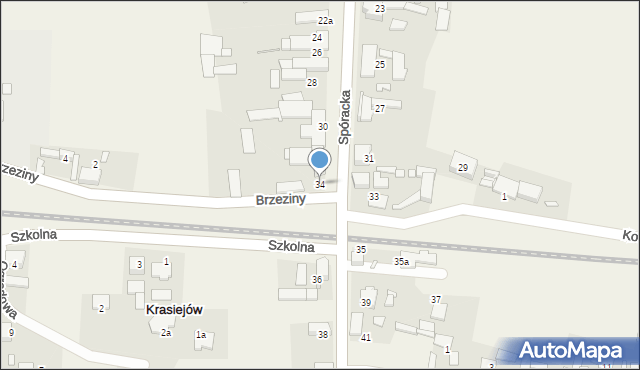 Krasiejów, Sporacka, 34, mapa Krasiejów