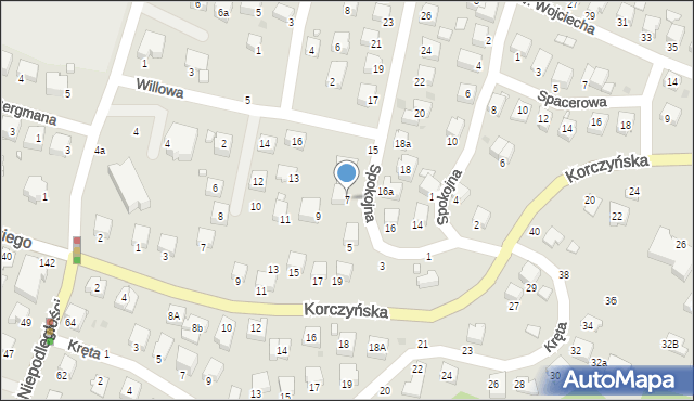 Krosno, Spokojna, 7, mapa Krosna