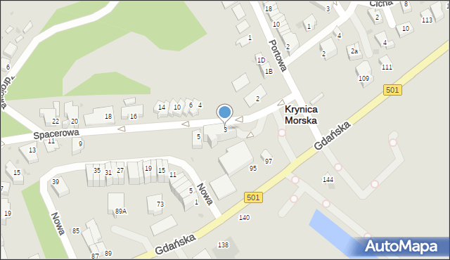 Krynica Morska, Spacerowa, 3, mapa Krynica Morska