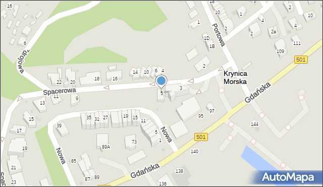 Krynica Morska, Spacerowa, 5, mapa Krynica Morska