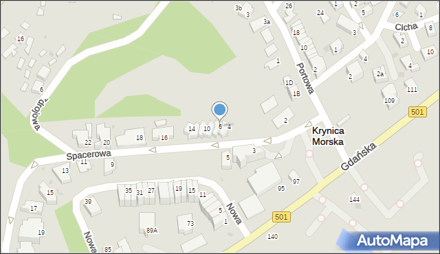 Krynica Morska, Spacerowa, 6, mapa Krynica Morska