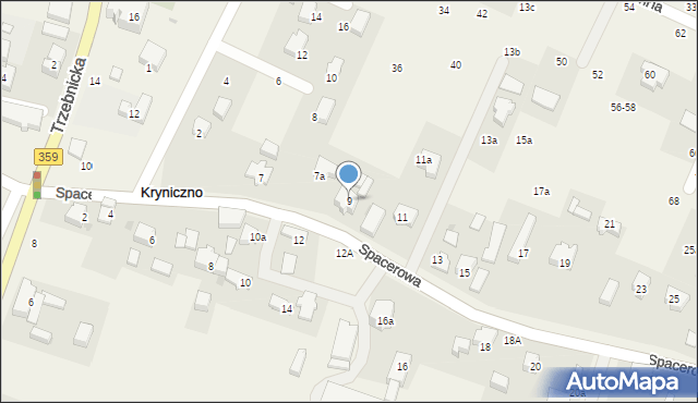 Kryniczno, Spacerowa, 9, mapa Kryniczno