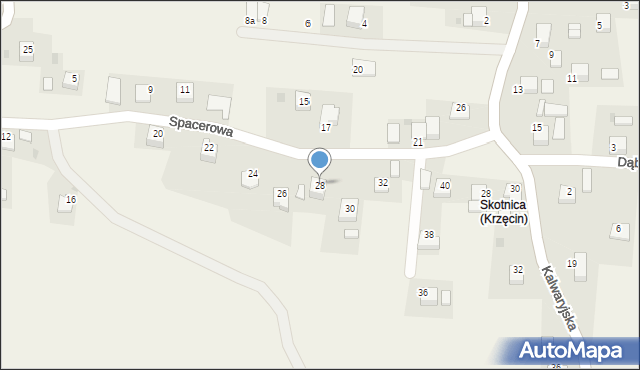 Krzęcin, Spacerowa, 28, mapa Krzęcin