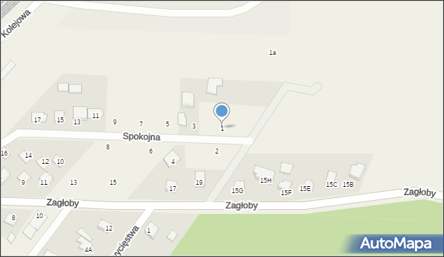 Krzywda, Spokojna, 1, mapa Krzywda