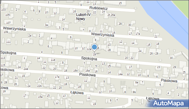 Luboń, Spokojna, 14, mapa Luboń