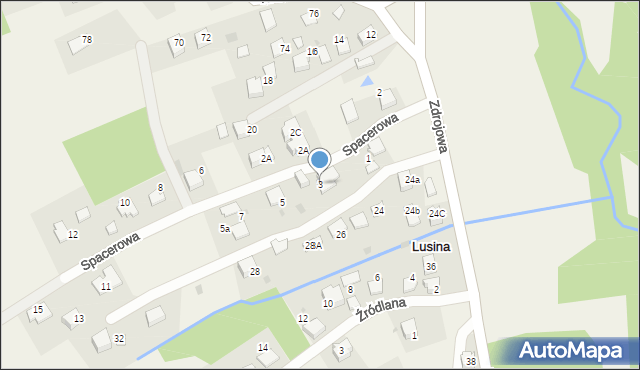 Lusina, Spacerowa, 3, mapa Lusina