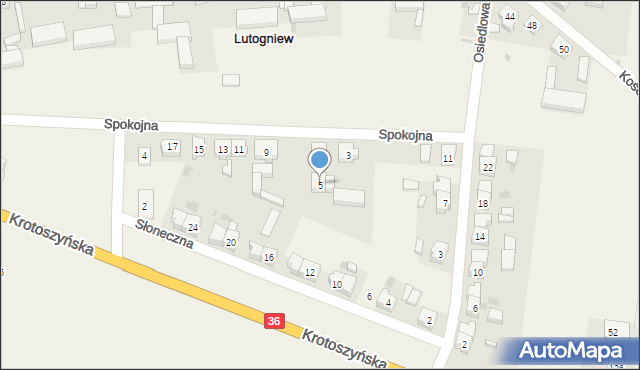 Lutogniew, Spokojna, 5, mapa Lutogniew