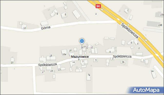 Mazurowice, Spółdzielcza, 14, mapa Mazurowice