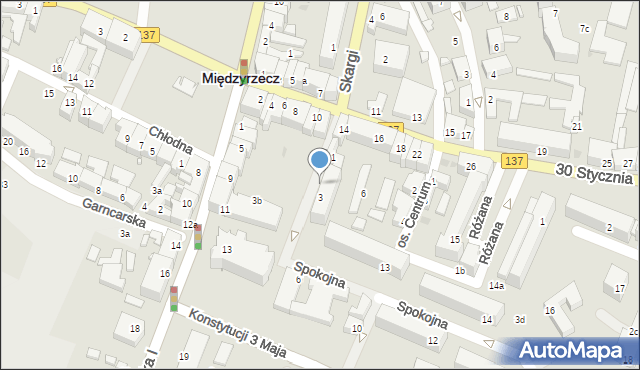 Międzyrzecz, Spokojna, 3a, mapa Międzyrzecz