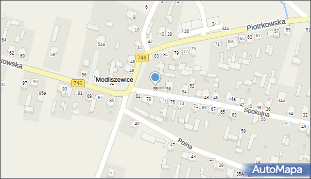 Modliszewice, Spokojna, 58, mapa Modliszewice