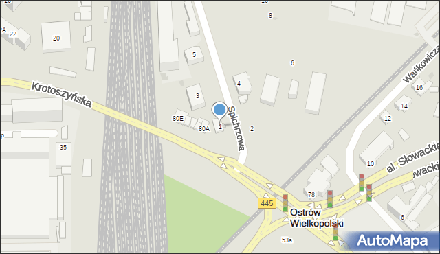 Ostrów Wielkopolski, Spichrzowa, 1, mapa Ostrów Wielkopolski