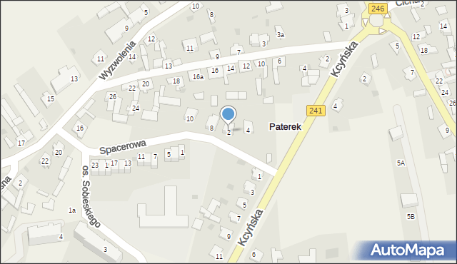 Paterek, Spacerowa, 2, mapa Paterek