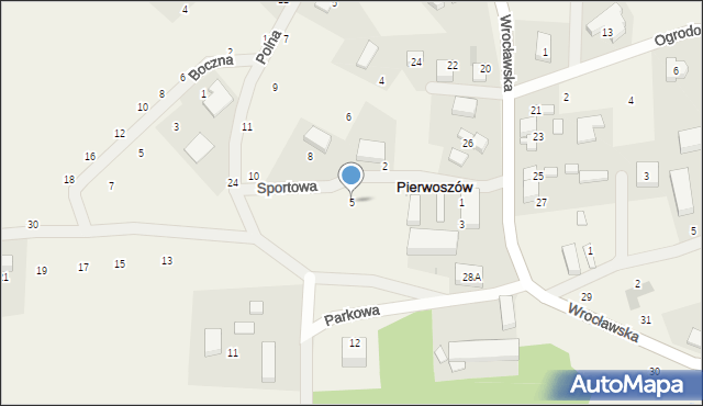 Pierwoszów, Sportowa, 5, mapa Pierwoszów