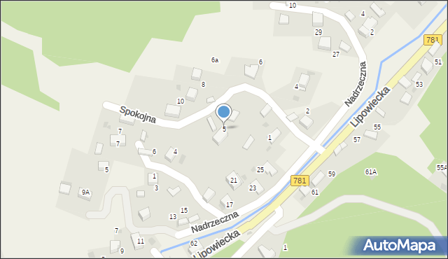 Płaza, Spokojna, 5, mapa Płaza