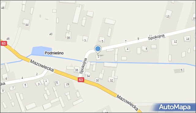 Podnieśno, Spokojna, 2, mapa Podnieśno