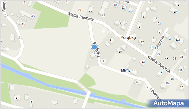 Porąbka, Spokojna, 5, mapa Porąbka