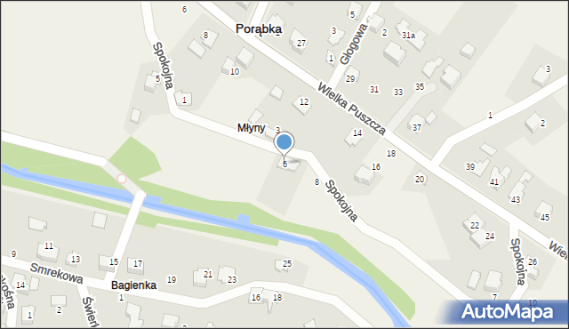 Porąbka, Spokojna, 6, mapa Porąbka