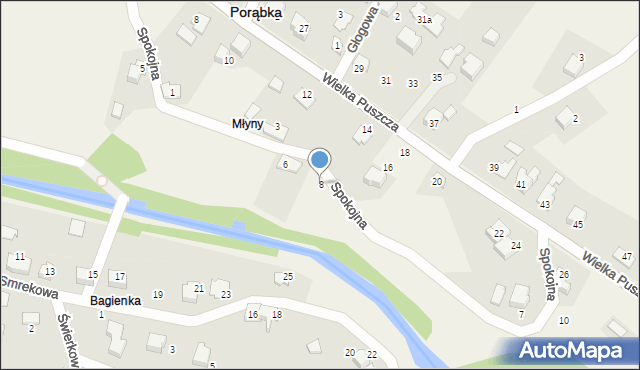 Porąbka, Spokojna, 8, mapa Porąbka