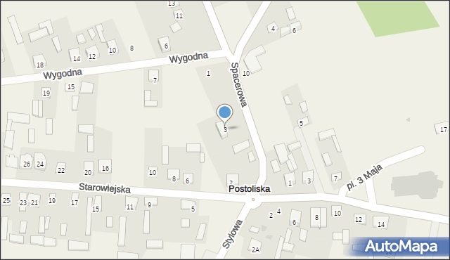 Postoliska, Spacerowa, 3, mapa Postoliska