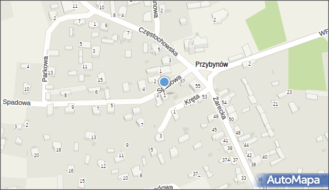 Przybynów, Spadowa, 1, mapa Przybynów