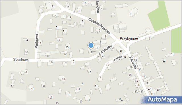 Przybynów, Spadowa, 4, mapa Przybynów