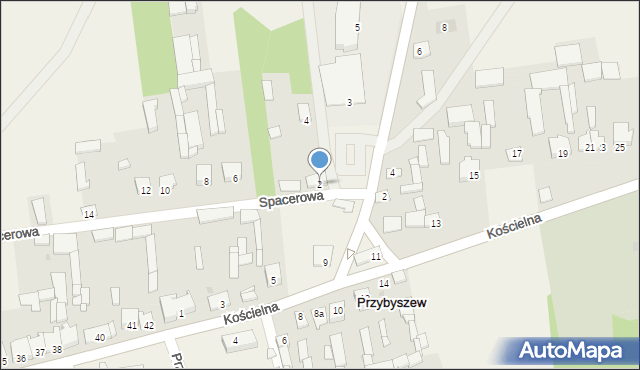 Przybyszew, Spacerowa, 2, mapa Przybyszew